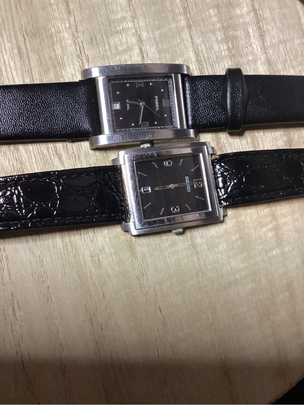 Seiko Black Square Dial Men's Watch with Silver Case